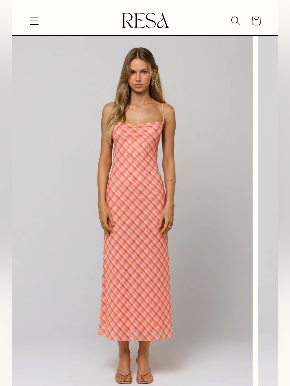 RESA Pink and Orange Plaid Midi Slip Dress